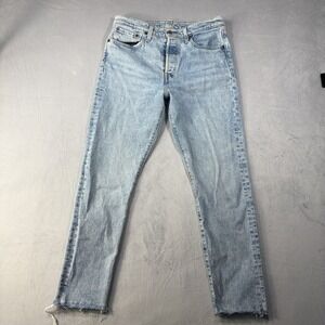 Levis 501 Women's Jeans 29X28 Blue Big E Button Fly Modern Distressed Raw Hem